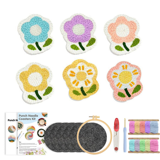 Sweet Flowers - Punch Needle Coaster (6-Piece Set)