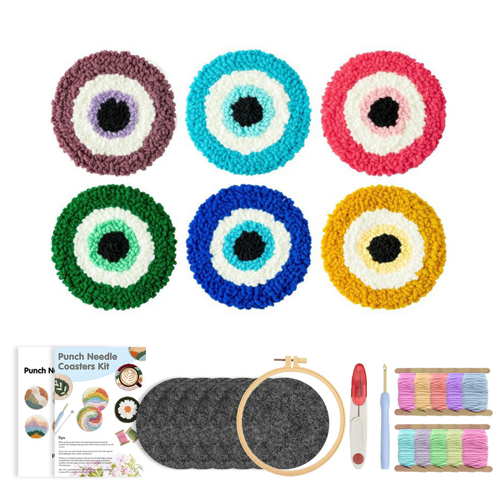 Rainbow Eyes - Punch Needle Coaster (6-Piece Set)