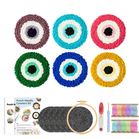 Rainbow Eyes - Punch Needle Coaster (6-Piece Set)
