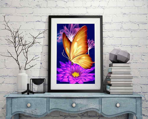 Butterfly on Flower - DIY Diamond Painting Kit