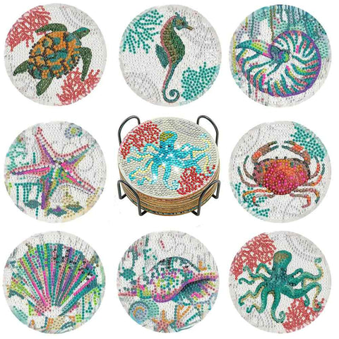 Sea Animals 8-pack - Diamond Painting Coasters