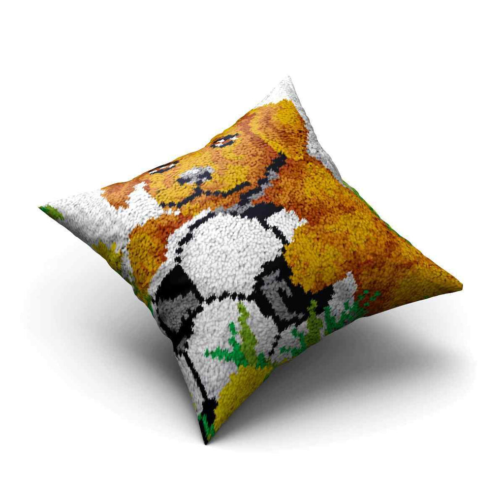 Soccer Dog Pillowcase - (17x17in - 43x43cm) - DIY Latch Hook Kit