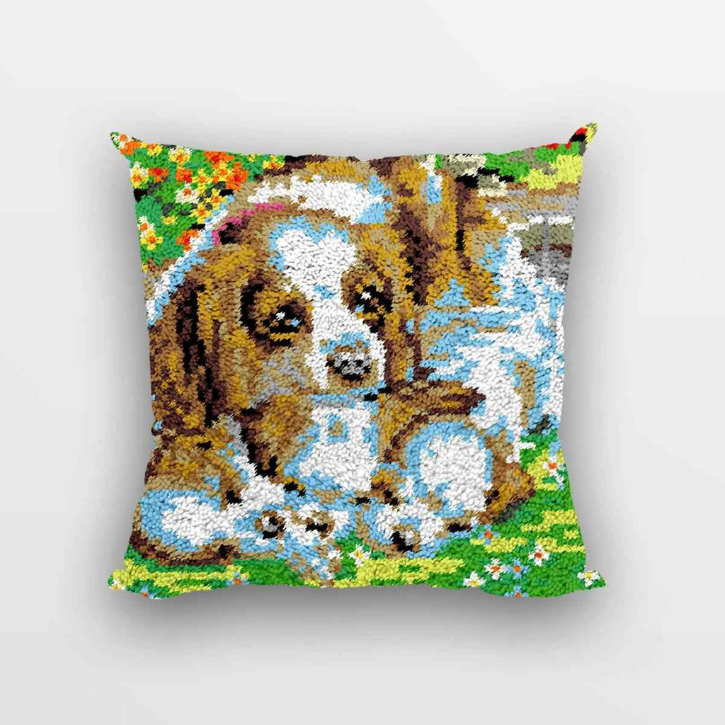 Dog Family Pillowcase - (17x17in - 43x43cm) - DIY Latch Hook Kit