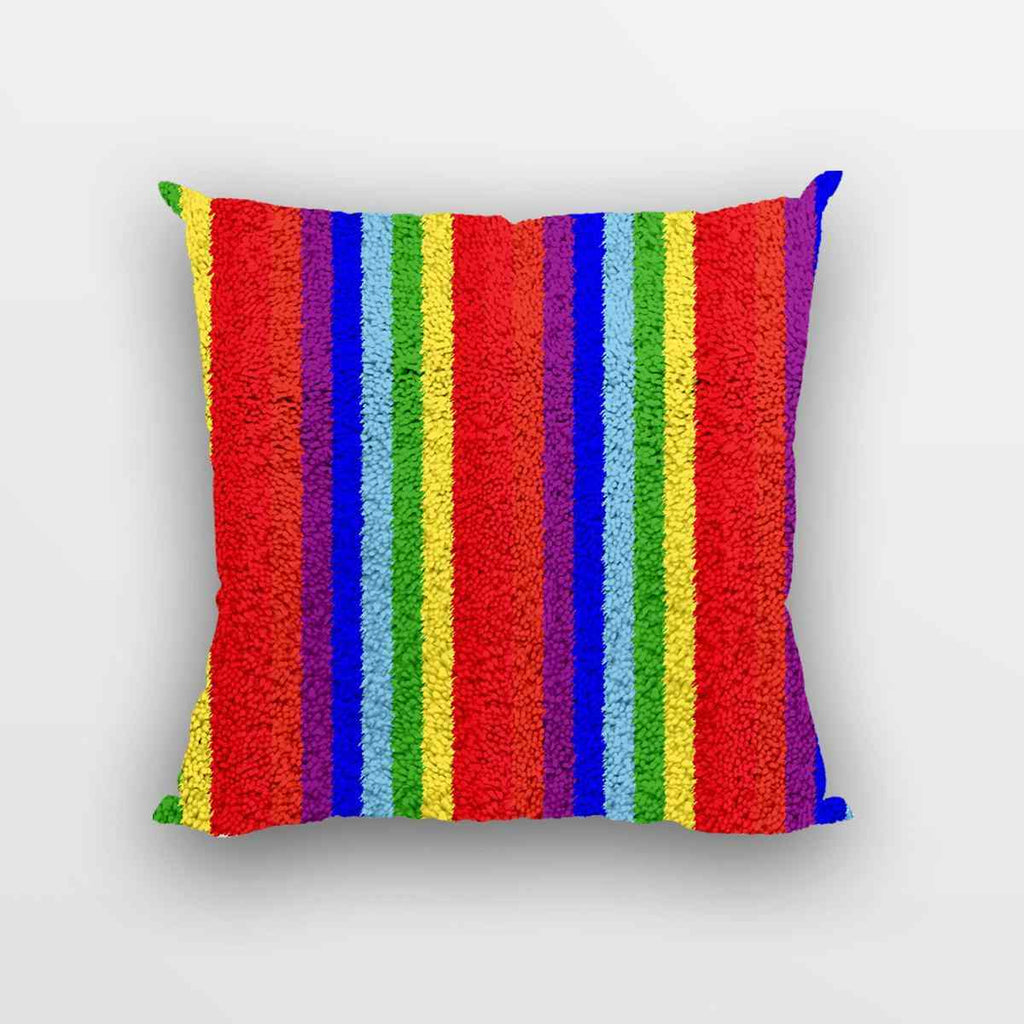Rainbow Stripes Pillowcase - (17x17in - 43x43cm) - DIY Latch Hook Kit