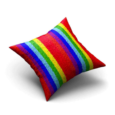Rainbow Stripes Pillowcase - (17x17in - 43x43cm) - DIY Latch Hook Kit