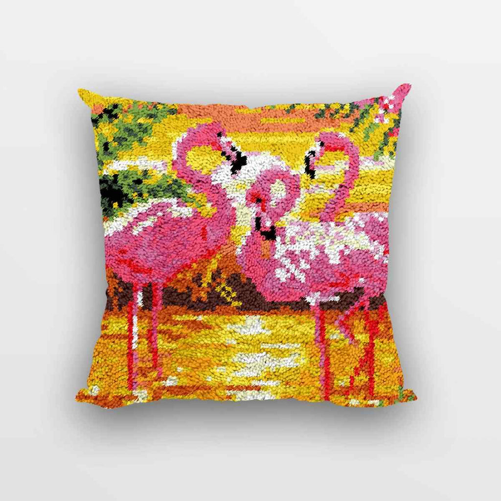 Flamingo Sunset Pillowcase - (17x17in - 43x43cm) - DIY Latch Hook Kit
