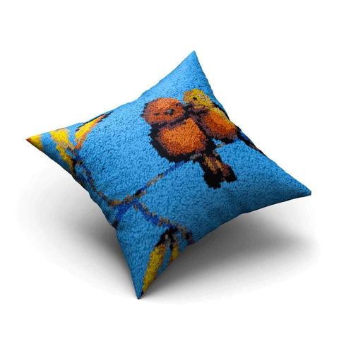 Bird Parents Pillowcase - (17x17in - 43x43cm) - DIY Latch Hook Kit