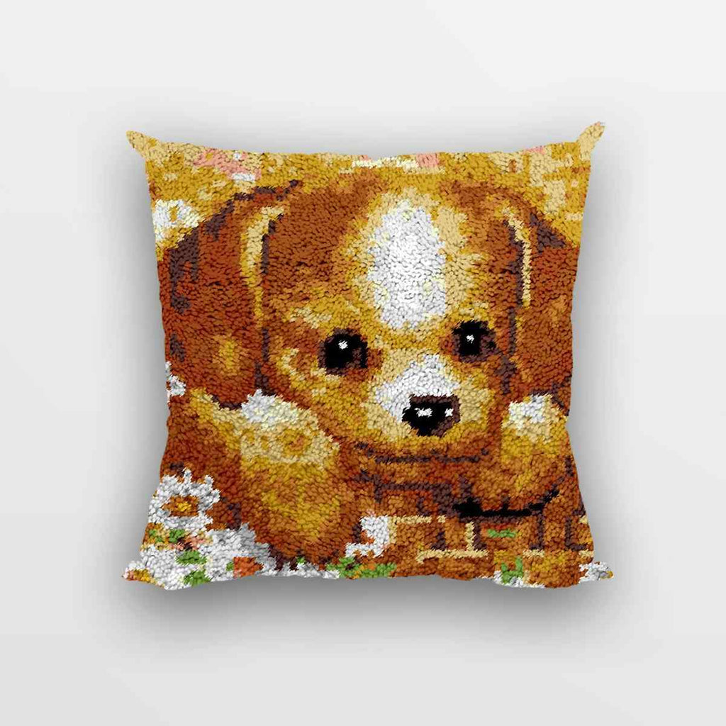 Cutie Dog Pillowcase - (17x17in - 43x43cm) - DIY Latch Hook Kit