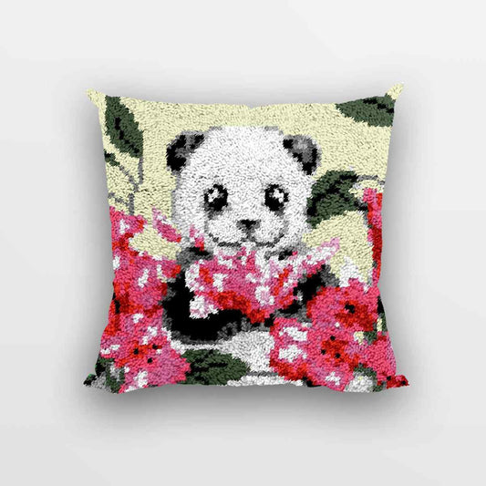 Floral Panda Pillowcase (17x17in - 43x43cm) - DIY Latch Hook Kit