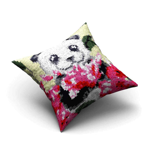 Floral Panda Pillowcase (17x17in - 43x43cm) - DIY Latch Hook Kit