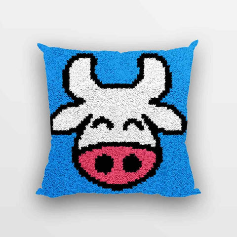 Happy Cow Pillowcase - (17x17in - 43x43cm) - DIY Latch Hook Kit