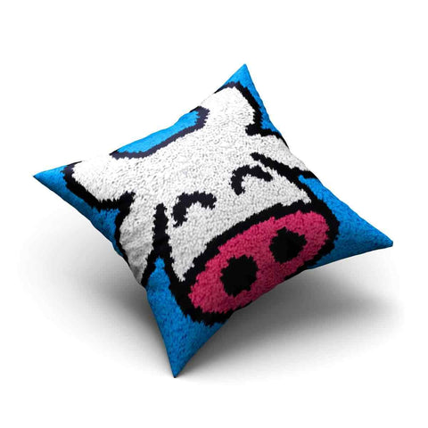 Happy Cow Pillowcase - (17x17in - 43x43cm) - DIY Latch Hook Kit