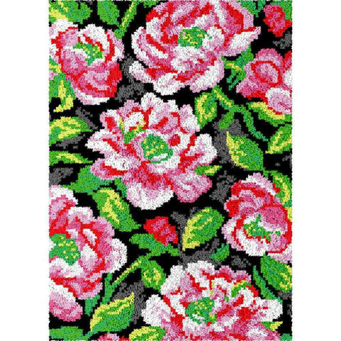 Pink Roses - (23x33in - 60x85cm) - DIY Latch Hook Kit