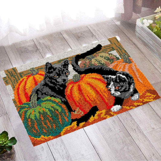 Pumpkin Cats - (33x23in - 85x60cm) - DIY Latch Hook Kit