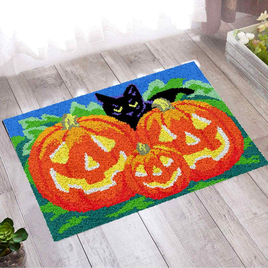 Black Cat's Pumpkins - (33x23in - 85x60cm) - DIY Latch Hook Kit