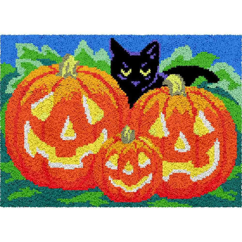 Black Cat's Pumpkins - (33x23in - 85x60cm) - DIY Latch Hook Kit