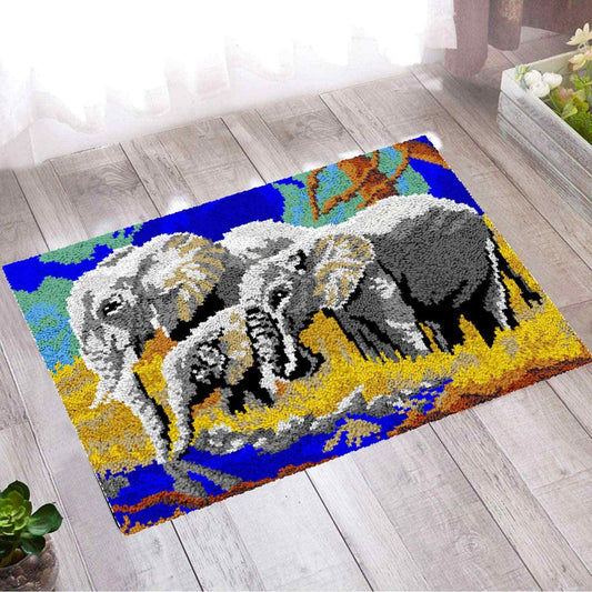 Elephant Family - (33x23in - 85x60cm) - DIY Latch Hook Kit