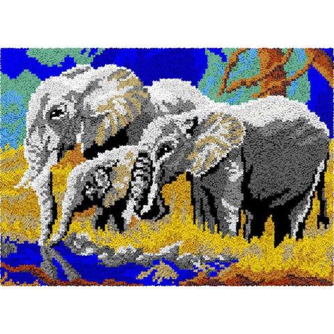 Elephant Family - (33x23in - 85x60cm) - DIY Latch Hook Kit
