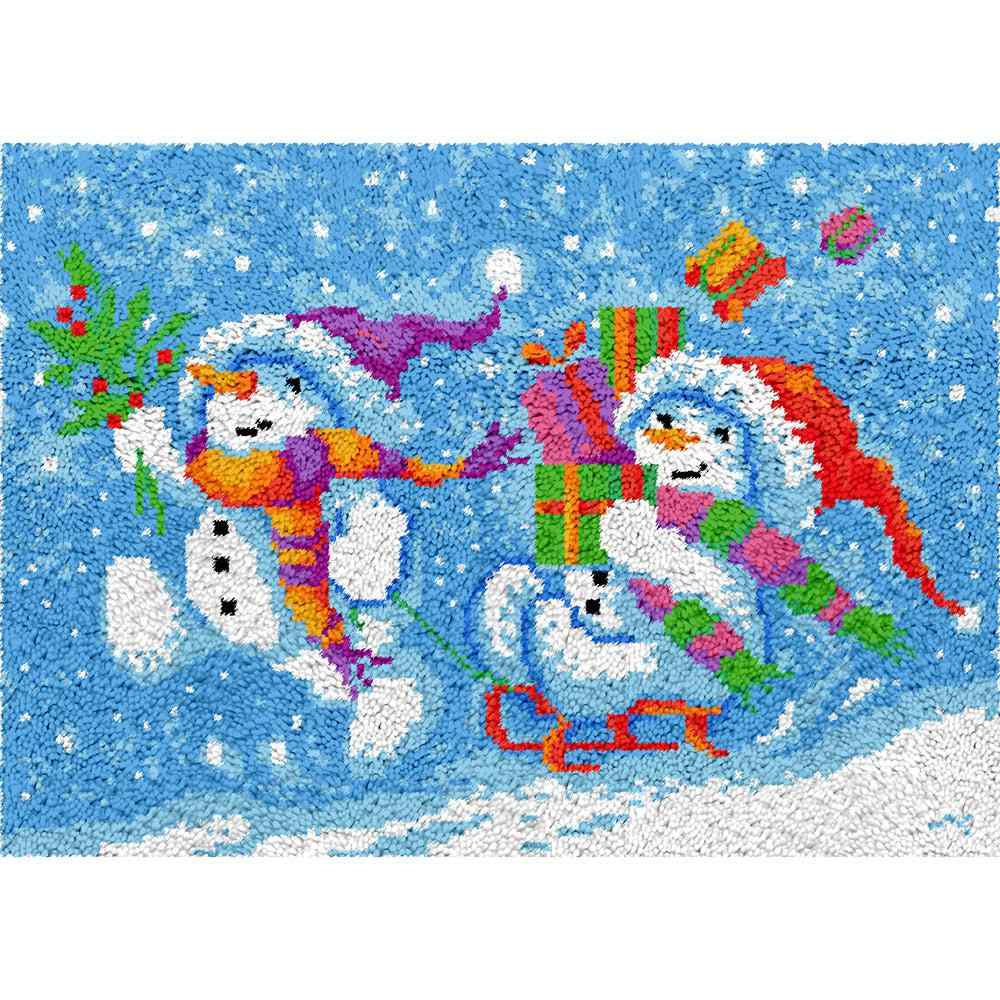 Happy Snowman - (33x23in - 85x60cm) - DIY Latch Hook Kit