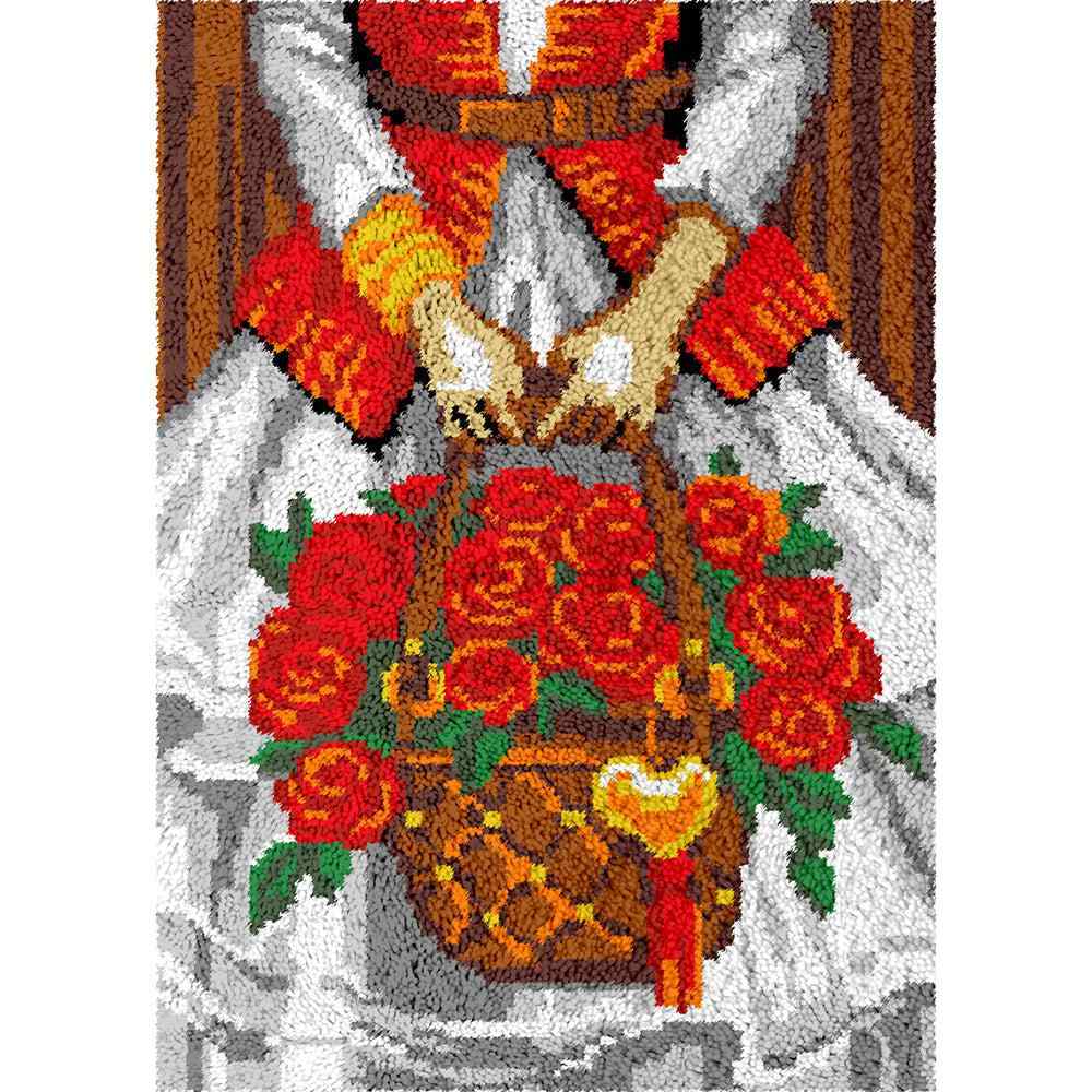 Bucket of Roses - (23x33in - 60x85cm) - DIY Latch Hook Kit