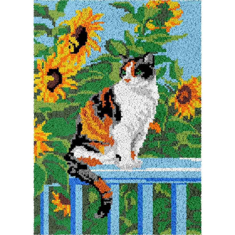 Sunflower Kitty - (23x33in - 60x85cm) - DIY Latch Hook Kit
