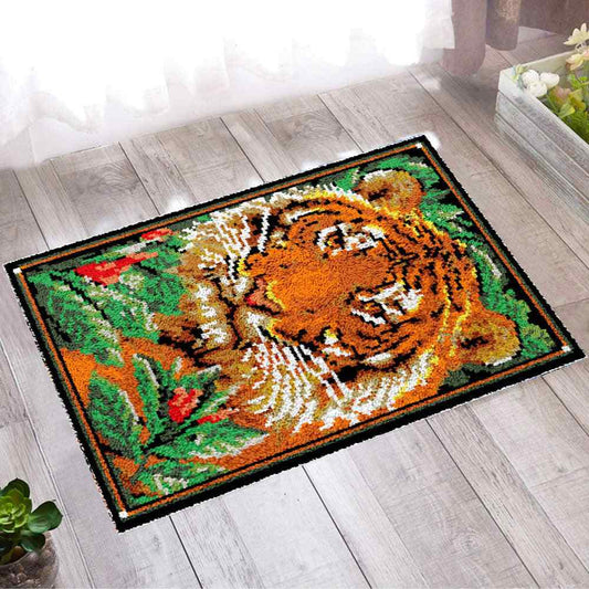 Floral Tiger - (23x33in - 60x85cm) - DIY Latch Hook Kit