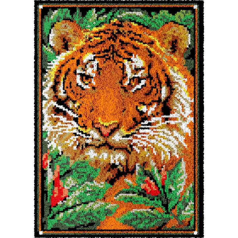 Floral Tiger - (23x33in - 60x85cm) - DIY Latch Hook Kit