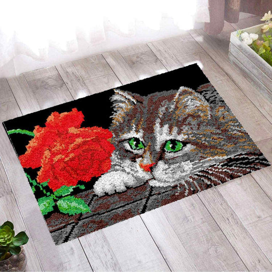 Rose Cat - (33x23in - 85x60cm) - DIY Latch Hook Kit