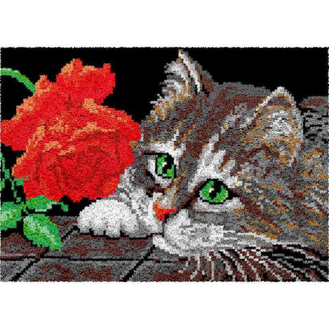 Rose Cat - (33x23in - 85x60cm) - DIY Latch Hook Kit