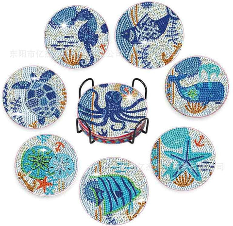 Sea Animals 8-pack - Diamond Painting Coasters