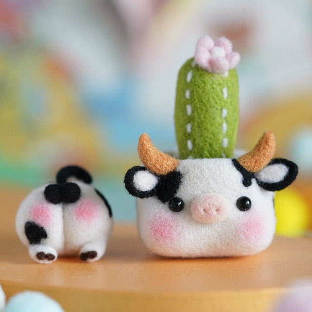 Cow with Plant - DIY Felt Painting Kit, Color