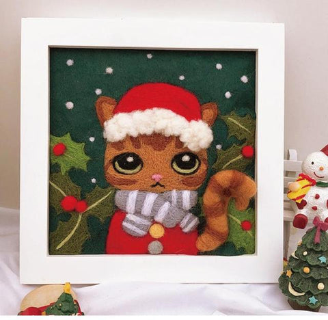 Christmas Brown Cat - Animals DIY Felt Painting Kit