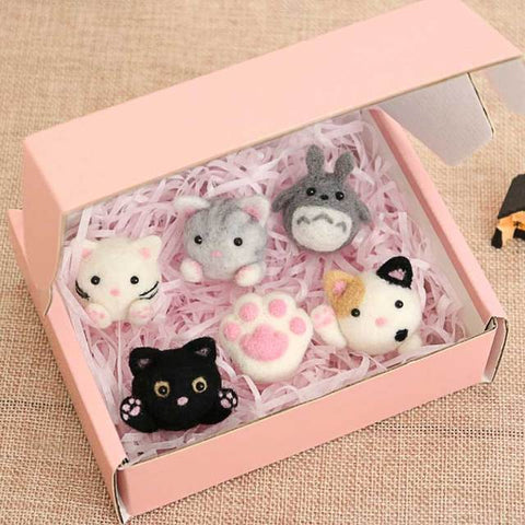 6 Pcs Cute Cats with Box - DIY Felt Painting Kit